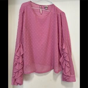 a new day woman's long-sleeve rose blouse w/ sleeve ruffles Size L